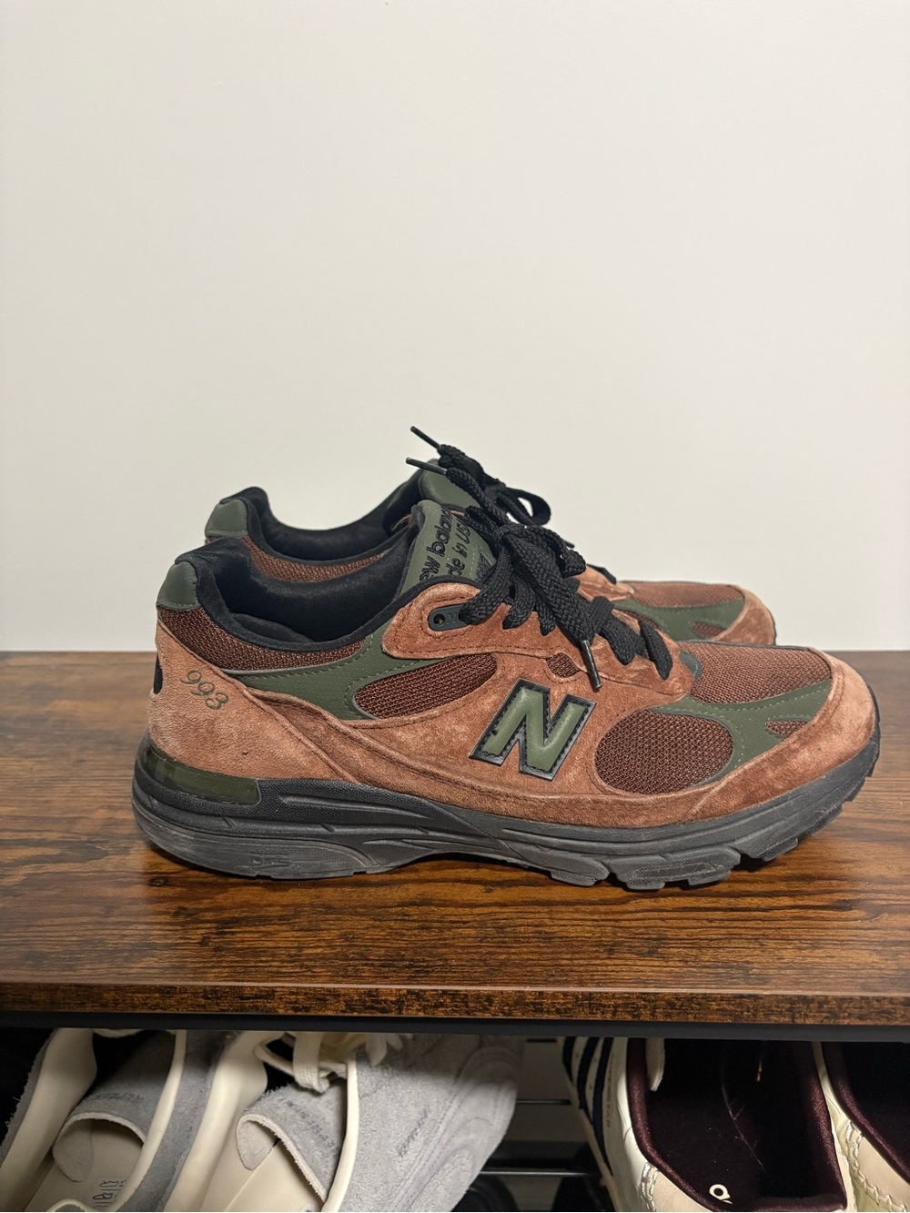 New Balance Men's Brown & Green Suede Mesh Sneakers